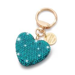 CHUQING Schlüsselanhänger auto Geschenk Schlüsselbund mit Herzanhänger Strass-Schlüsselanhänger,pfauenblau von CHUQING