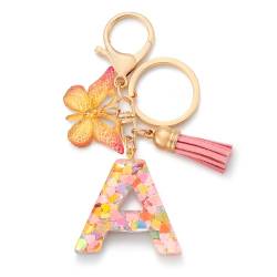 CHUQING Schlüsselanhänger mit Anfangsbuchstaben für Mädchen und Frauen, Rosa, süßer Schmetterlings-Herz-Schlüsselanhänger für Rucksack, Schultasche von CHUQING
