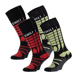 CHiLI Lifestyle Socks, 4 Paar Skisocken YEON, gepolsterte Kniestrümpfe, Socken für Ski & Snowboard Winter, Damen & Herren, Größe:39/42 von CHiLI Lifestyle Socks