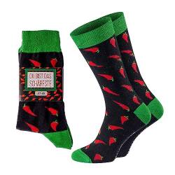 CHiLI Lifestyle Socks Motivsocken Peperoni Du bist das Schärfste Herrensocken Strümpfe Socken, Mehrfarbig, 41-44 von CHiLI Lifestyle Socks