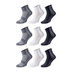 ChiliLifestyle Socken Quarter Fitness AirGrip Kurzschaft Klimaregulierung Elasticband, 9 Paar, für Damen und Herren, Sport und Freizeit, Baumwolle, Weiß, Schwarz, Grau von CHiLI Lifestyle Socks