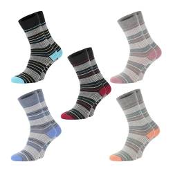 ChiliLifestyle Socken Streifen Design, 5 Paar, für Damen, Baumwolle, Schwarz, Blau, Grau, Größe:35/38 von CHiLI Lifestyle Socks