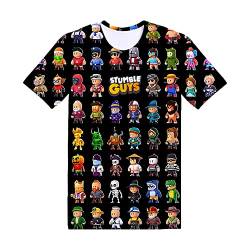CIADAZ Stumble Guys T-Shirt,3D-Cartoon-Monster-Schädel Kurzarm-Pullover,Kids' Casual Fashion Sweatshirt(100cm-160cm) (H,130) von CIADAZ