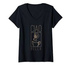 Damen Ciao Bella Italien Kaffeetasse Italienisches Zitat T-Shirt mit V-Ausschnitt von CIAO BELLA