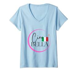 Damen Ciao Bella italienisches Zitat und Flagge für T-Shirt mit V-Ausschnitt von CIAO BELLA