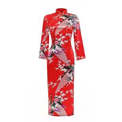 CIDCIJN Chinesisches Kleid - Plus Size Shanghai Faux Silk Floral Qipao Vintage Chinesisches Stil Kleid Chinesisches Orientalisches Kleid Pfau Cheongsam Langes Chinesisches Kleid, Pfau Pink, 6XL von CIDCIJN