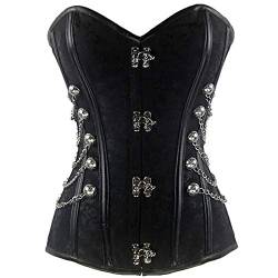 CIDCIJN Damen Warmes Korsett,Damen Taille Trainer Steampunk Jacquard Kunstleder Besetzt Overbust Braun Korsett Bustier Mit Ketten S-6Xl, Schwarz, Xxl von CIDCIJN