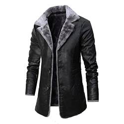 CIDCIJN Herren Lederjacke - Männer Lange Pu Leder Mantel Jungen Winter Dicke Windjacke Langarm Top Kunstfell Oversized Jacke Button Up Mantel, Schwarz,4Xl von CIDCIJN