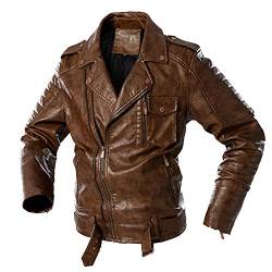 CIDCIJN Herren Lederjacke - Punk Rock Mantel Slim Soft Jacket Männer Reißverschluss Retro Motorrad Lederjacken Mäntel Kunstleder Jacke Männer, Kaffee, Xl von CIDCIJN