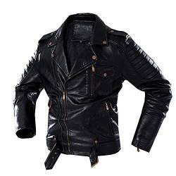 CIDCIJN Herren Lederjacke - Punk Rock Mantel Slim Soft Jacket Männer Reißverschluss Retro Motorrad Lederjacken Mäntel Kunstleder Jacke Männer, Schwarz, 4Xl von CIDCIJN