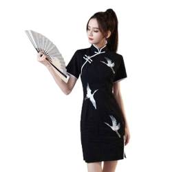 Chinesisches Kleid - Schwarz Vintage Cheongsam Modern Oriental Style Kleider Kurzärmel Mini Qipao Traditionelles Chinesisches Kleid Sexy Split Lady Kleid, Stil, S von CIDCIJN