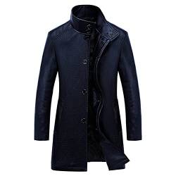 Herren Lederjacke - Luxus Trench Ledermantel Herren Einreihig Business Casual Lederjacke Männlich Schwarz Lange Pu Mantel Große Größe, Blau, Xl von CIDCIJN