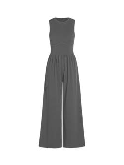 CIDER Jumpsuit für Damen, ärmellos, weites Bein, lässig, einfarbig, Rundhalsausschnitt, einteiliges Outfit mit Taschen, Sommer 2024, GRAU, X-Large von CIDER