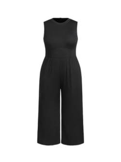 CIDER - Weites Bein, ärmellos, Jumpsuit für Damen, Übergröße, kurvig, Schwarz, 0X von CIDER