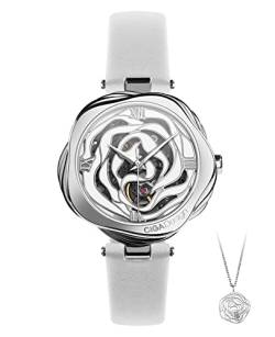 CIGA Design Automatik Uhr Damen - R Serie Dänemark Rose Armbanduhr Damen 40mm Mode Skelettuhr Edelstahl Saphirglas, mit Kettengeschenk und Lederarmband von CIGA Design