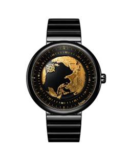 CIGA Design Automatik Uhr Herren - Blue Planet Vergoldete Version 24 Karat U Serie Armbanduhr mit Armband aus Keramik und Fluorkautschuk von CIGA Design