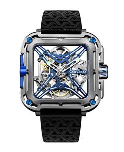 CIGA Design Automatik Uhr Herren - X Serie SUV Armbanduhr Titan Quadratisch Mechanische Skelettuhr Saphirglas mit Nylon- und Silikonarmband(Blau) von CIGA Design