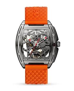 CIGA Design Automatik Uhr Herren - Z Serie Titan Armbanduhr Tonneau Mechanische Skelettuhr Edelstahl Saphirglas mit Leder- und Silikonarmband(Orange) von CIGA Design