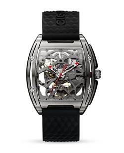 CIGA Design Automatik Uhr Herren - Z Serie Titan Armbanduhr Tonneau Mechanische Skelettuhr Edelstahl Saphirglas mit Leder- und Silikonarmband(Schwarz) von CIGA Design