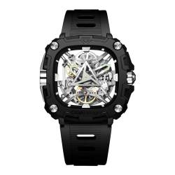 CIGA Design Automatische mechanische Uhr – X-Serie Auge des Horus Armbanduhr für Herren, Skelett-Stil, Biokeramikgehäuse mit Silikonbändern (Silber), silber, Modern von CIGA Design