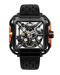 CIGA Design X Series Automatik Skelettiertes Quadrat Schwarz Orange Silikon Herren Uhr von CIGA Design
