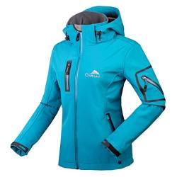 CIKRILAN Damen Softshelljacke Winddicht Wasserdicht Outdoor Sport Camping Wandern Jacke Fleecefutter Kapuze Mantel (Large, Blau) von CIKRILAN