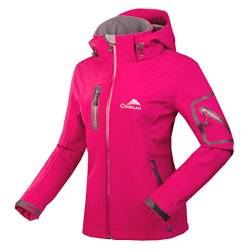 CIKRILAN Damen Softshelljacke Winddicht Wasserdicht Outdoor Sport Camping Wandern Jacke Fleecefutter Kapuze Mantel (Large, Rosarot) von CIKRILAN