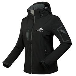 CIKRILAN Damen Softshelljacke Winddicht Wasserdicht Outdoor Sport Camping Wandern Jacke Fleecefutter Kapuze Mantel (Large, Schwarz) von CIKRILAN