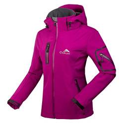 CIKRILAN Damen Softshelljacke Winddicht Wasserdicht Outdoor Sport Camping Wandern Jacke Fleecefutter Kapuze Mantel (Medium, Violett) von CIKRILAN