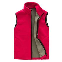CIKRILAN Herren Fleeceweste Warm Weich Komfort Leicht Full Zip Ohne Arm Jacke Mantel Bodywarmer Outdoorjacke Gilet (XX-Large, Rot) von CIKRILAN