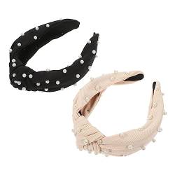 2st Perlenstirnbänder Haarbänder Für Frauen Stirnbänder Für Frauen Breite Stirnbänder Für Kopfschmuck Für Mädchen Geknotete Stirnbänder Perlenhaarbänder Damen Süss Stoff Kopftaste von CIMAXIC