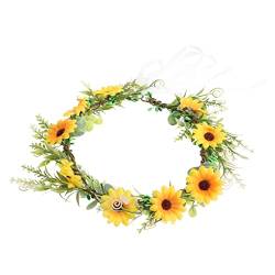 Boho-kranz Haarschmuck Sonnenblumen Blumenstirnband Für Mädchen Kopfbedeckung Mit Floraler Krone Hochzeitshaarschmuck Für Mädchen Brautjungfer Plastik Unkraut Jäten Ländlich von CIMAXIC