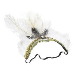 Pfau Feder Stirnband 20er Jahre Kopfschmuck Karnevalsparty-fascinator-stirnband Frauen-fascinator-stirnband Party Faszination Gatsby-haarschmuck Damen Lieferungen Stoff Weiß Bilden von CIMAXIC