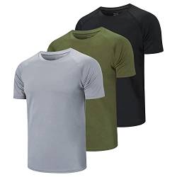 CIMIC 3er Pack Sport Tshirts Herren Funktionsshirt Sportshirt Herren Kurzarm T Shirt Atmungsaktive Trainingsshirt Männer Fitness Gym Laufshirt Wandershirt Men Set (590-Black Grey Green-2XL) von CIMIC