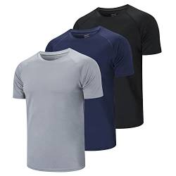 CIMIC 3er Pack Sport Tshirts Herren Funktionsshirt Sportshirt Herren Kurzarm T Shirt Atmungsaktive Trainingsshirt Männer Fitness Gym Laufshirt Wandershirt Men Set (590-Black Grey Navy-2XL) von CIMIC