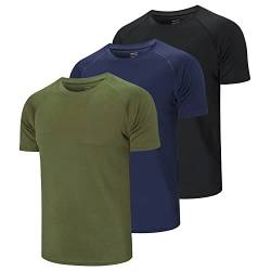 CIMIC 3er Pack Sport Tshirts Herren Funktionsshirt Sportshirt Herren Kurzarm T Shirt Atmungsaktive Trainingsshirt Männer Fitness Gym Laufshirt Wandershirt Men Set (590-Black Navy Green-M) von CIMIC