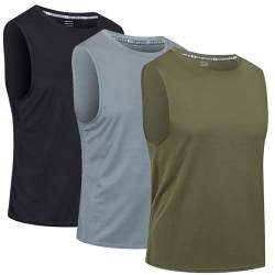 CIMIC 3er Pack Tank Top Herren Tanktop Sport Muskelshirts Ärmelloses Shirt Sleeveless Achselshirt Fitness Gym Sommer Muscle Tshirt Men Atmungsaktive Trainingsshirt Männer(0303-Black Grey Green-M) von CIMIC