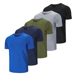 CIMIC 5er Pack Sport Tshirts Herren Funktionsshirt Sportshirt Herren Kurzarm T Shirt Atmungsaktive Trainingsshirt Männer Fitness Gym Laufshirt Wandershirt Men Set (510-Black Grey Green Navy Blue-3XL) von CIMIC