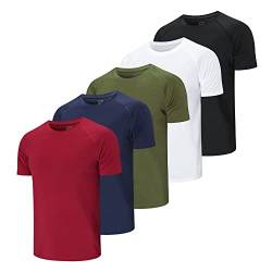 CIMIC 5er Pack Sport Tshirts Herren Funktionsshirt Sportshirt Herren Kurzarm T Shirt Atmungsaktive Trainingsshirt Männer Fitness Gym Laufshirt Wandershirt Men Set (510-Black White Green Navy Red-3XL) von CIMIC