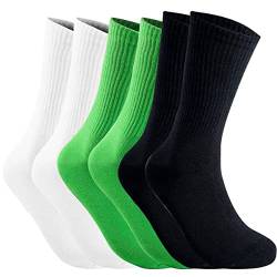 CINQINYIN Weiche atmungsaktive Baumwollsocken schweißabsorbierende Socken für Männer und Frauen 6 Paar (DE/NL/SE/PL, Numerisch, 43, 46, Regular, Regular, weiß+schwarz+grün) von CINQINYIN