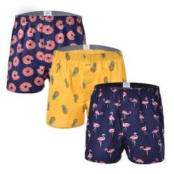 CINVIK Herren-Boxershorts, lustige Boxershorts, kariert, Baumwolle, lose gewebte Boxershorts für Herren, Größe S, M, L, 3 Sonnenbrillen Ananas/Donuts/Flamingo, Medium von CINVIK