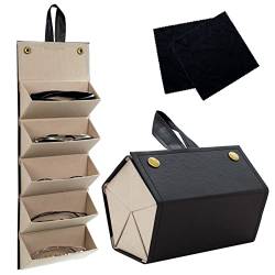 CIOUYAOS Brillenhalter mit 2 Brillenputztüchern, 5 Slot Sonnenbrillen Aufbewahrung, Faltbare Brillenetui Brillenbox Wand Brillenständer Sunglasses Case für Damen, Männer, Kinder (Schwarz) von CIOUYAOS