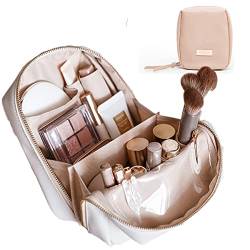 Elegante tragbare Puffer Kosmetiktasche für Frauen mit Fächern, große Kapazität, Reise-Make-up-Tasche für Geldbörse (Rosa) von CIREA