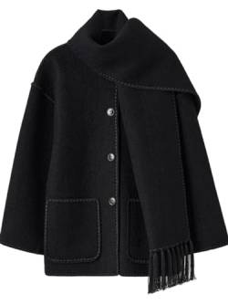 Herbst Winter frauen Mantel Mit Schal Lose Langarm Einreiher Mäntel Weibliche Spiel Alle Warme Dame Jacke (Color : 1, Size : L) von CIRONI