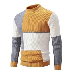 Herren Herbst und Winter lässig Warmer Halspullover Strickpullover Tops Herrenkleidung (Color : M194 Yellow and Gray, Size : L) von CIRONI