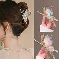 2 Stück Schmetterlings-Haarklammern für Frauen, 2 Stück große, rutschfeste, starke Metall-Schmetterling-Haarspangen, glitzernde Haarspangen, niedliche Haarklammern, große Schmetterlings-Clips von CISMARK