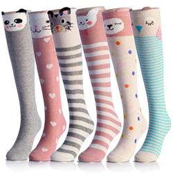 CISMARK 6 Paar Kniestrümpfe für Mädchen 3-12 Jahre, Kinder Lustige Socken Baumwolle, Mädchen Kniestrümpfe 6 Paar für Kinder Geschenke Lange Lustige Kindersocken Tier Baumwolle Socken 3-12 Jahre von CISMARK