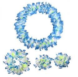 CISMARK Hawaiian Luau Flower Leis Jumbo-Halskette, Armbänder, Stirnband-Set - Blau - Einheitsgröße von CISMARK