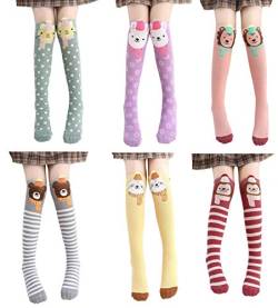 CISMARK Mädchen Kniestrümpfe - Cartoon Design Warme Baumwollkniestrümpfe Mittler-Wadenstiefel Socken Lustige Socken für 3-12 Jahre Mädchen Geburtstag 6 Farben, Einheitsgrösse von CISMARK