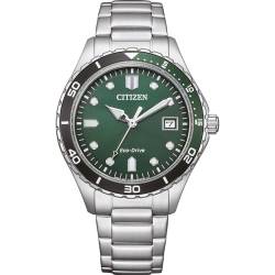 Citizen Armbanduhr Eco-Drive Solar 36 MM mit Edelstahl Gliederband Silberfarben/Grün AW1828-80X von CITIZEN